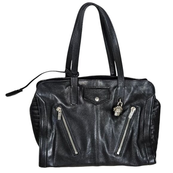 READ Alexander McQueen Leather Skull Padlock Zip Around Biker Bag Black - Picture 1 of 16